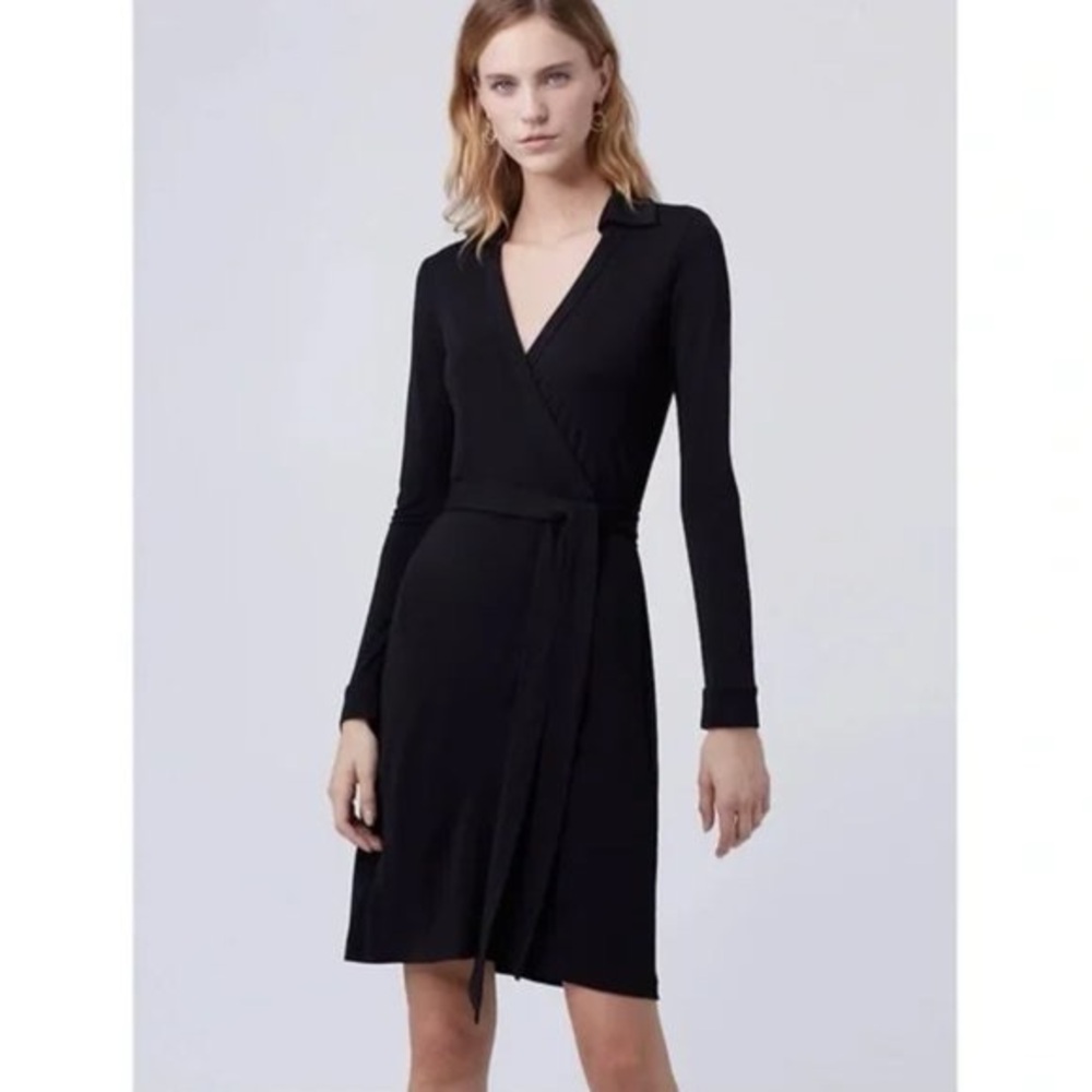 Diane Von Furstenberg Black Long Sleeve Wrap Dress